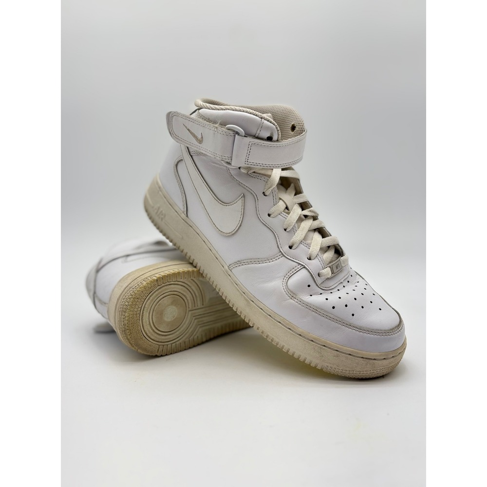 Nike Air Force 1 Mid 07 Triple White Leather Sneakers 315123-111 Mens 6.5